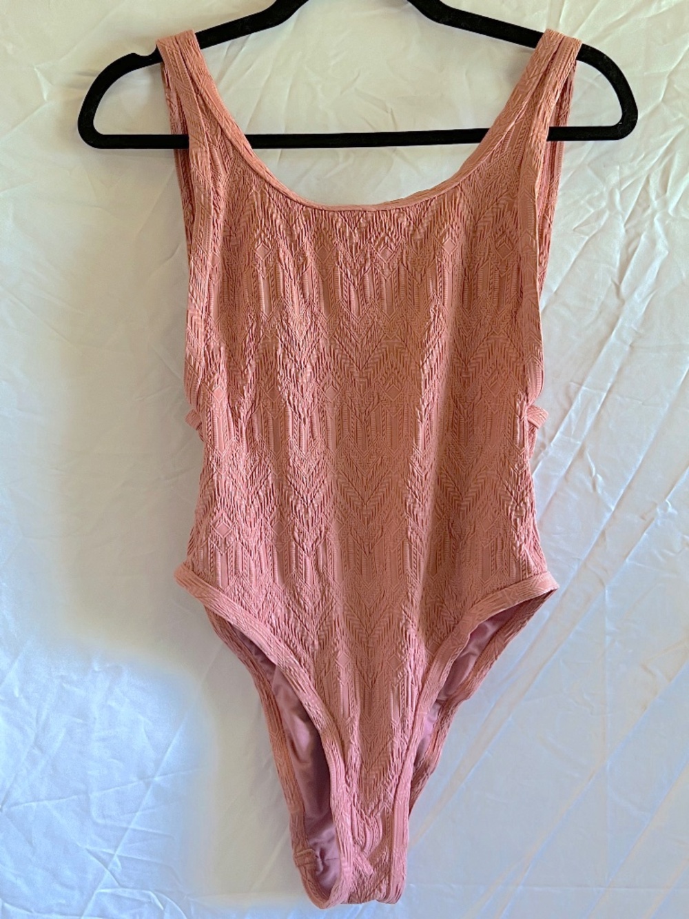 Piha Dusty Pink Chevron Textured Low Back One Piece Swim Size 8